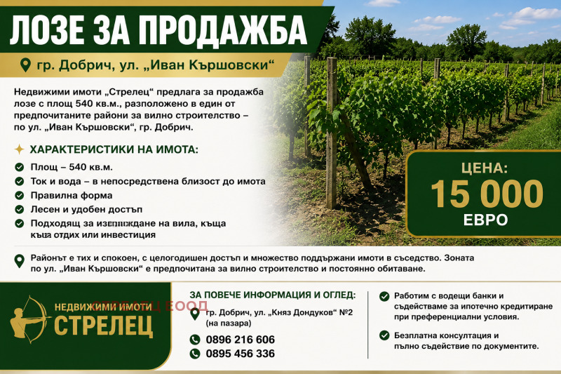 Продава ПАРЦЕЛ, град Добрич, в.з. Лозята • 15000 € / 29337.45 лв. • 60533431 1 — Holmes.bg Продава ПАРЦЕЛ, град Добрич, в.з. Лозята • 15000 € / 29337.45 лв. • 60533431 1