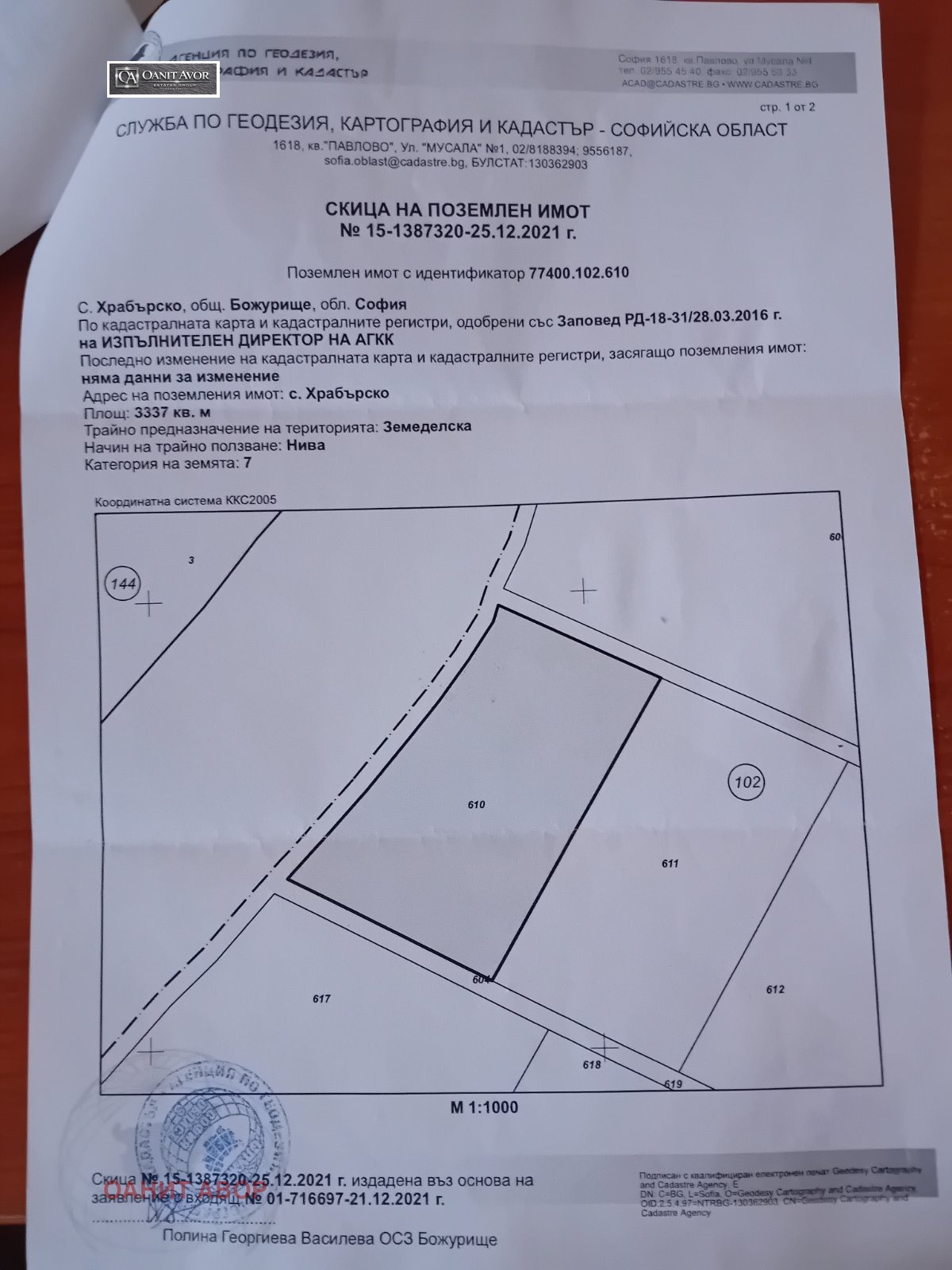 Продава ЗЕМЕДЕЛСКА ЗЕМЯ, с. Храбърско, област София област