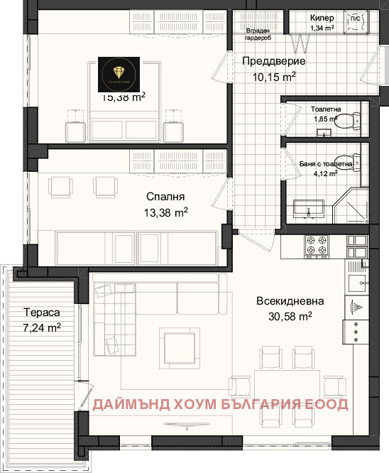 En venta  2 dormitorios Plovdiv , Gagarin , 115 metros cuadrados | 76807779 - imagen [2]