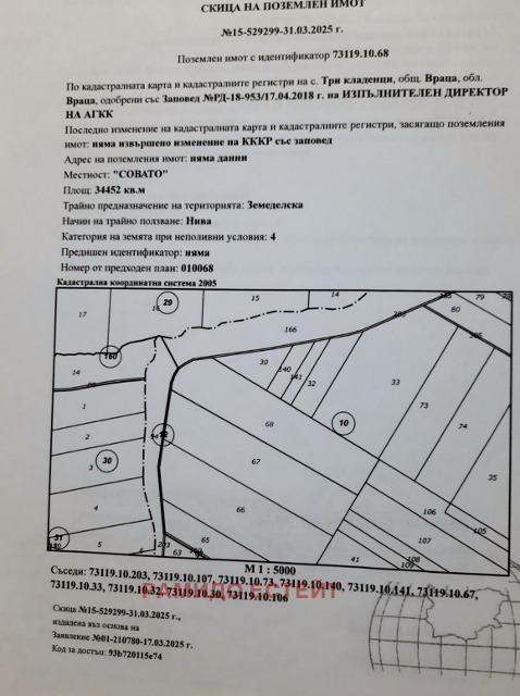 Продава  Земеделска земя област Враца , с. Три кладенци , 32 дка | 43665374