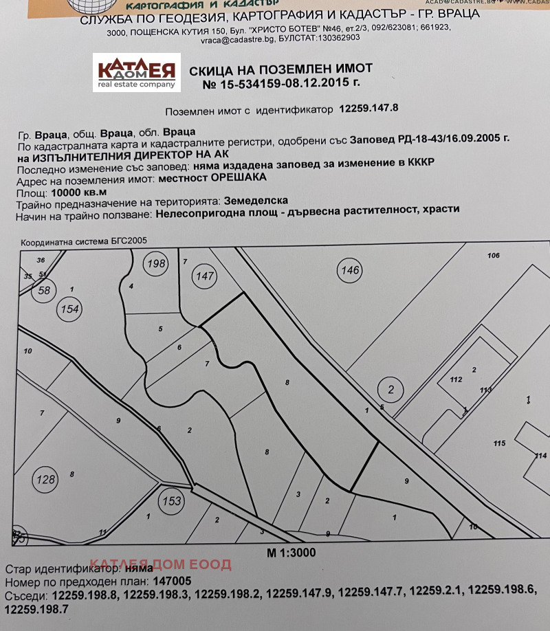 Продава ПАРЦЕЛ в град Враца, Хранително-вкусова зона - 10000 кв.м / 150 000 € » 293 374.50 лв., КАТЛЕЯ ДОМ ЕООД