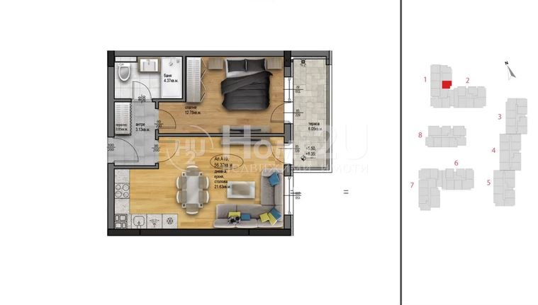 Продава  2-стаен, град Пловдив, Остромила • 65 348 EUR • ID 59900907 — holmes.bg - [1] 