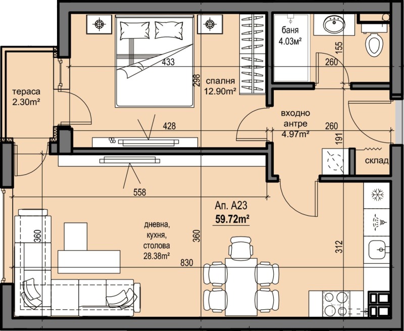 In vendita  1 camera da letto Plovdiv , Hristo Smirnenski , 72 mq | 58557392 - Immagine [15]