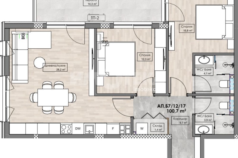 Satılık  2 yatak odası Plovdiv , Karşiyaka , 114 metrekare | 33097945 - görüntü [2]