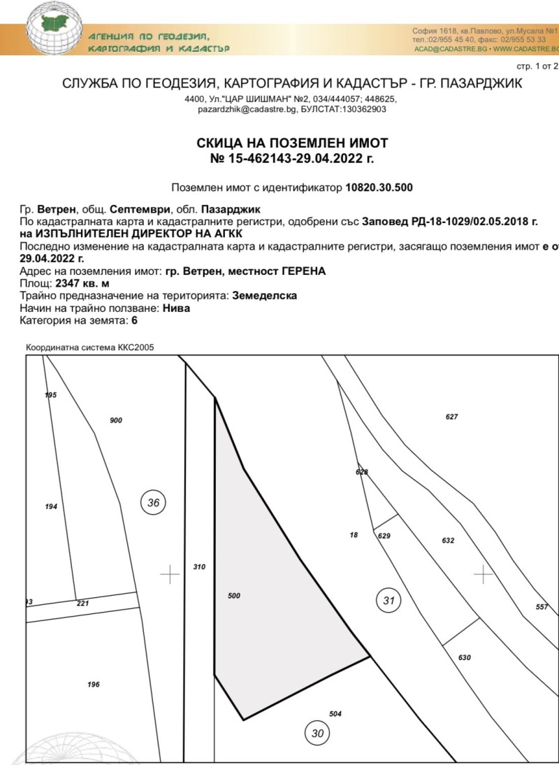 Продава ЗЕМЕДЕЛСКА ЗЕМЯ в област Пазарджик, гр. Ветрен - 55 дка / 110 000 € » 215 141.30 лв., РЕФЕР