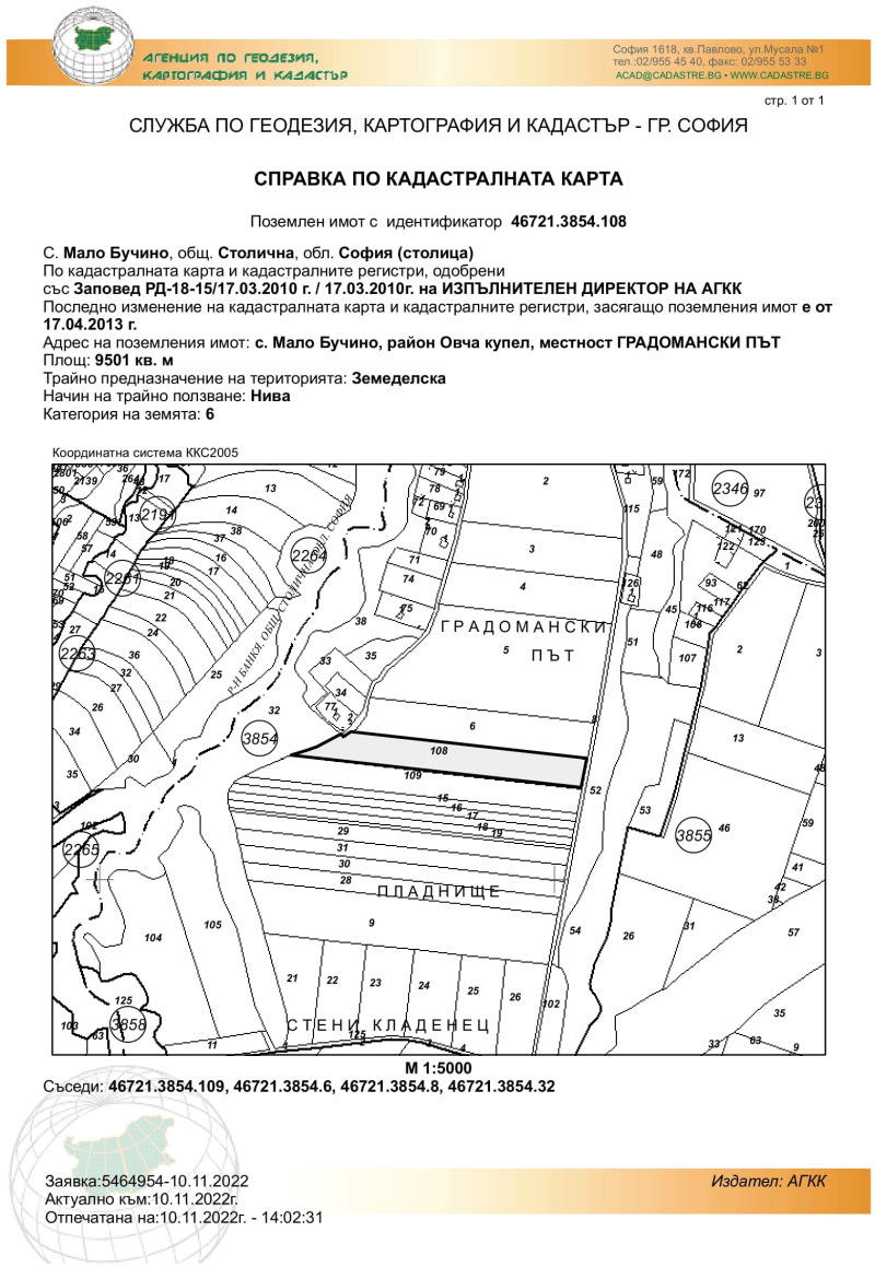 For Sale  Land region Sofia , Malo Buchino , 9.5 dka | 23320530