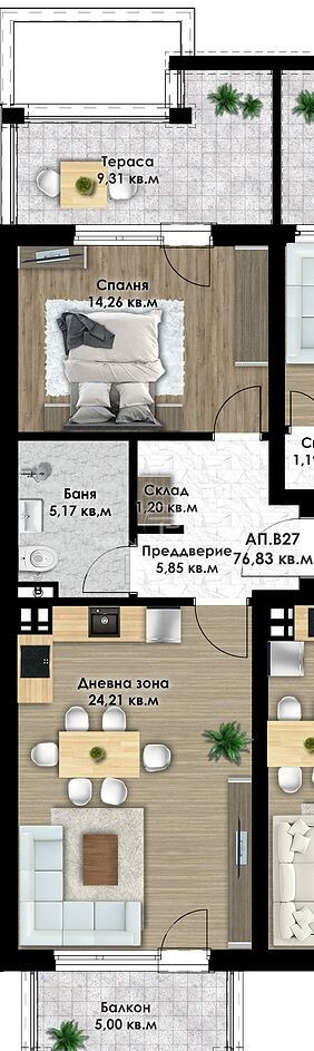 Продава  2-стаен град Пловдив , Коматево , 89 кв.м | 97594631 - изображение [2]