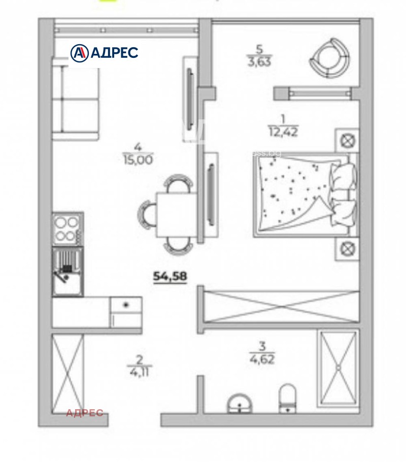 Продается  1 спальня Варна , к.к. Чайка , 55 кв.м | 28428143 - изображение [4]