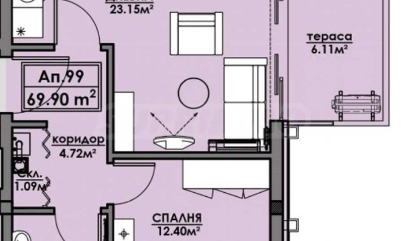 Te koop  1 slaapkamer Burgas , Slavejkov , 69 m² | 78916483