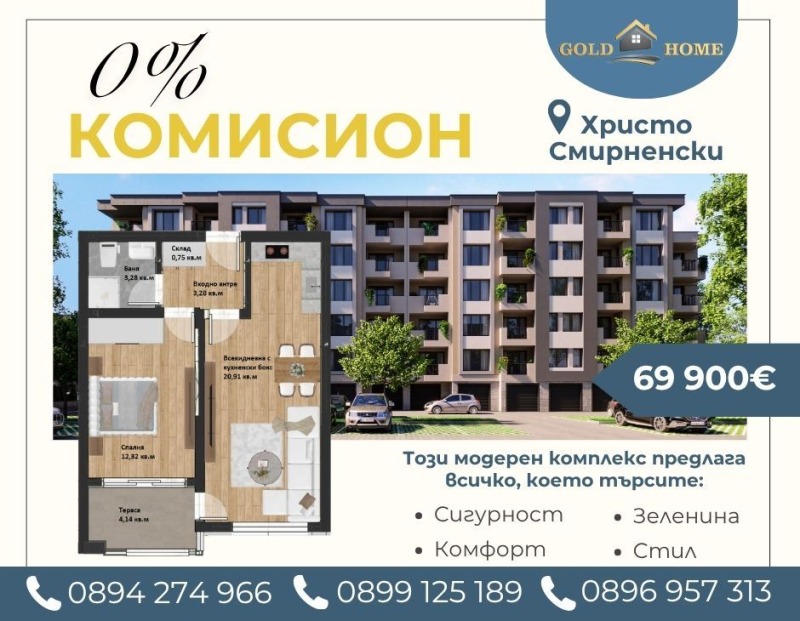 Продава  2-стаен, град Пловдив, Христо Смирненски • 69 900 EUR • ID 46083782 — holmes.bg - [1] 