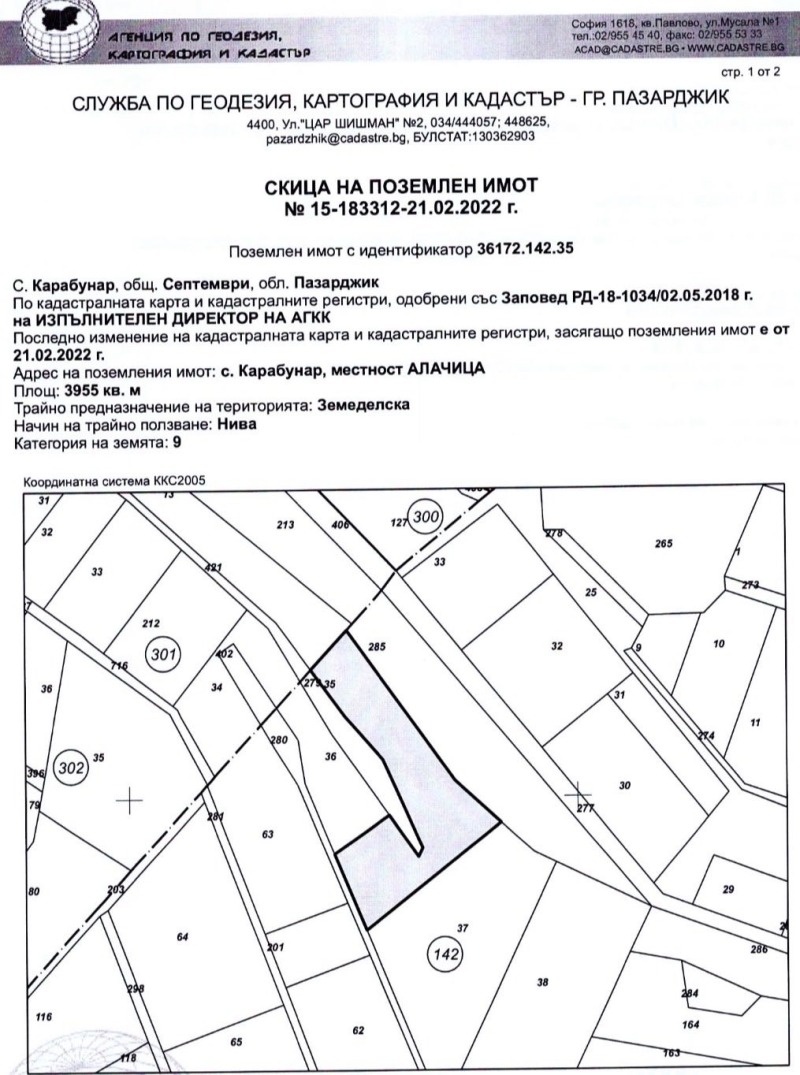 Продава ЗЕМЕДЕЛСКА ЗЕМЯ в област Пазарджик, с. Карабунар - 14 дка / 21 000 € » 41 072.43 лв., РЕФЕР