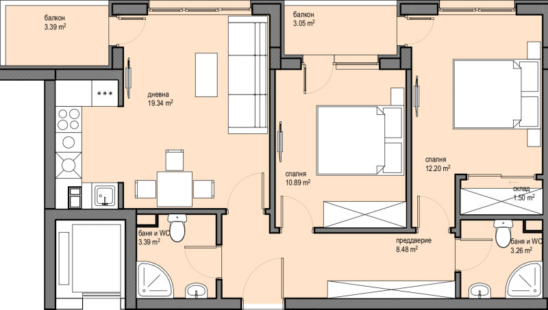 À vendre  2 chambres Sofia , Lagera , 88 m² | 42446458 - image [3]