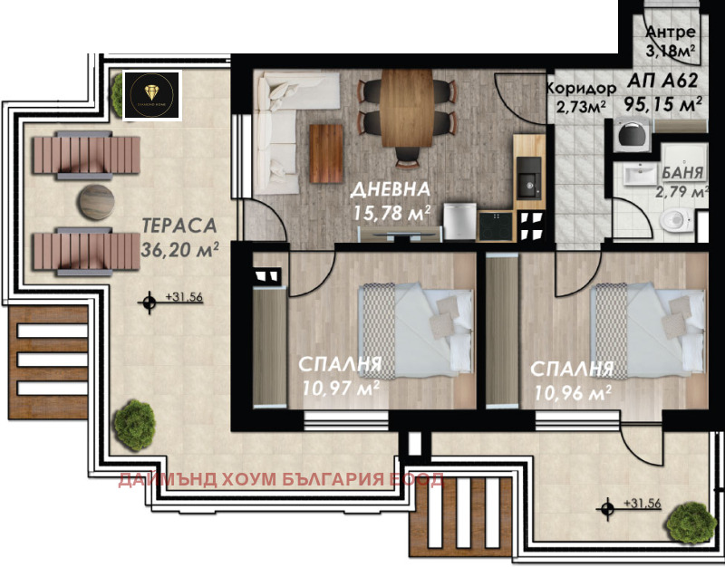 À venda  2 quartos Plovdiv , Gagarin , 112 m² | 40836416 - imagem [2]