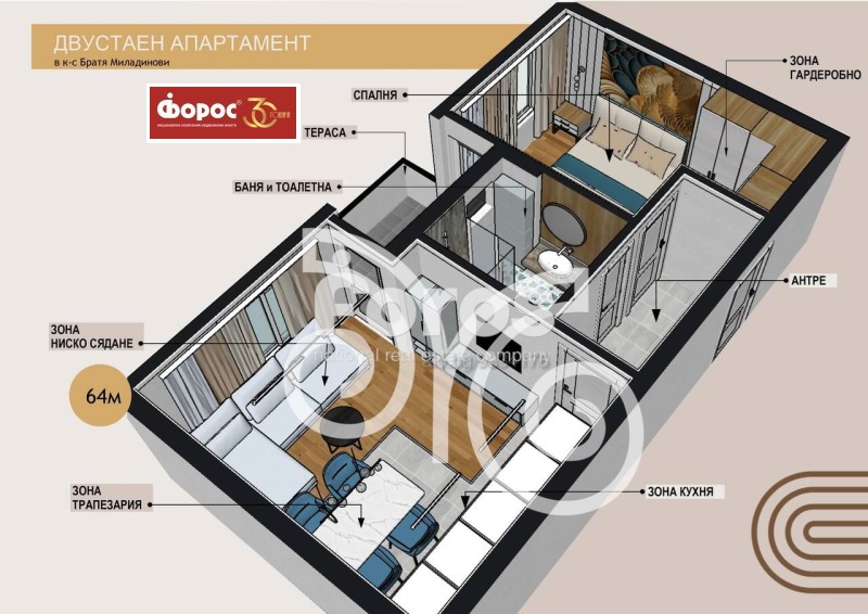 Продаја  1 спаваћа соба Бургас , Братја Миладинови , 64 м2 | 77812768 - слика [5]