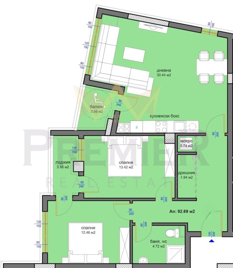 Myytävänä  2 makuuhuonetta Burgas , Meden rudnik - zona D , 111 neliömetriä | 36858126 - kuva [9]