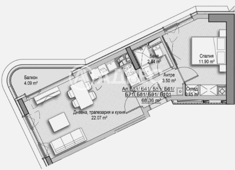 De vânzare  1 dormitor Sofia , Hladilnica , 68 mp | 37675986