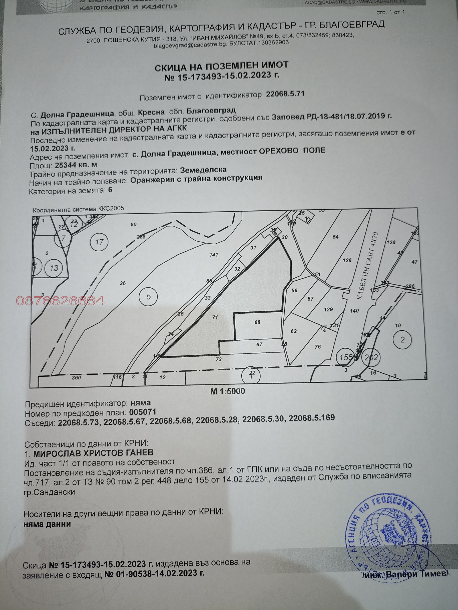 Продава ЗЕМЕДЕЛСКА ЗЕМЯ, с. Долна Градешница, област Благоевград