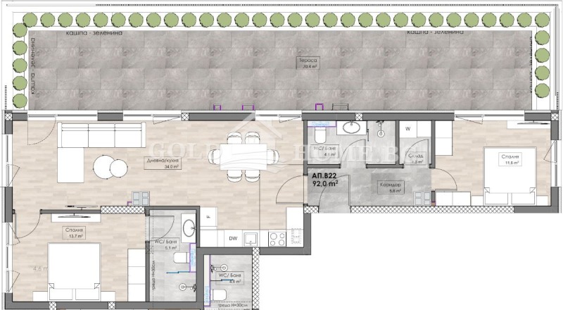 En venta  2 dormitorios Plovdiv , Karshiyaka , 106 metros cuadrados | 73608974 - imagen [12]