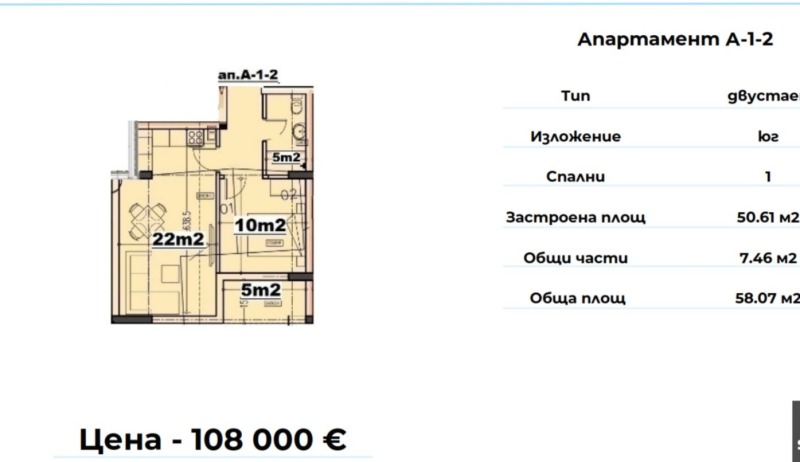 Продава 2-СТАЕН в град Варна, Изгрев - 58 кв.м / 107 990 € » 211 210.08 лв., 360естейт