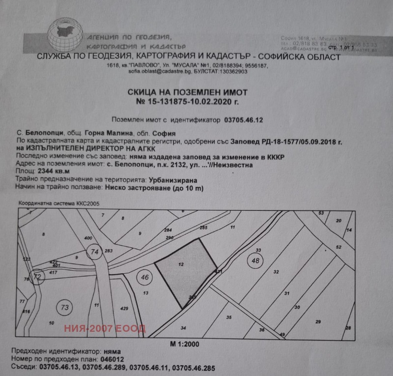 For Sale  Plot region Sofia , Belopoptsi , 2344 sq.m | 76025433
