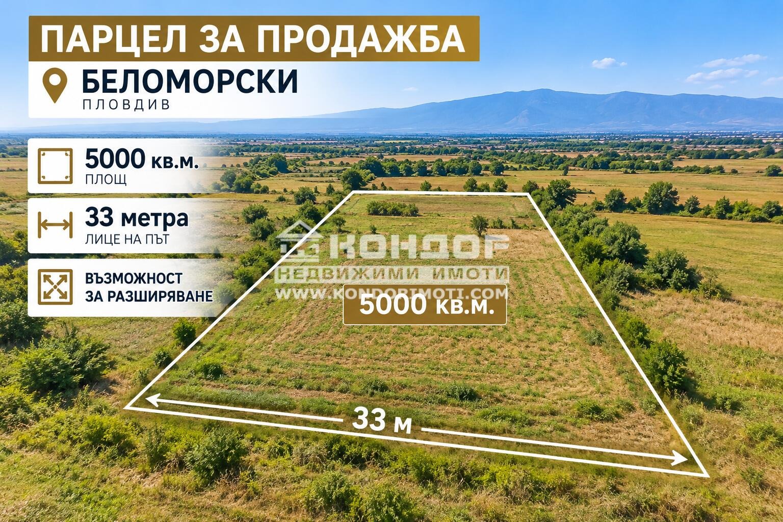 Продава ПАРЦЕЛ, гр. Пловдив, Беломорски