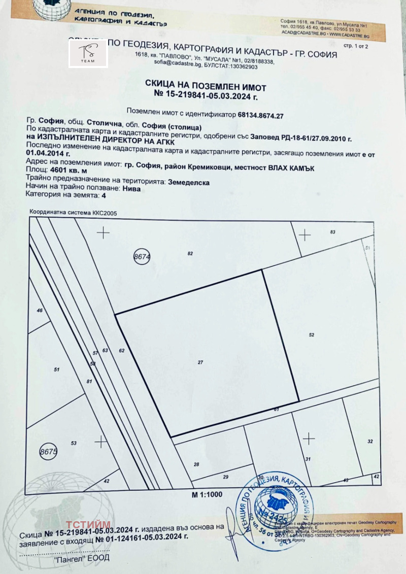 Продава ПАРЦЕЛ в град София, Кремиковци - 4601 кв.м / 690 150 € » 1 349 816.07 лв., ТСТИЙМ