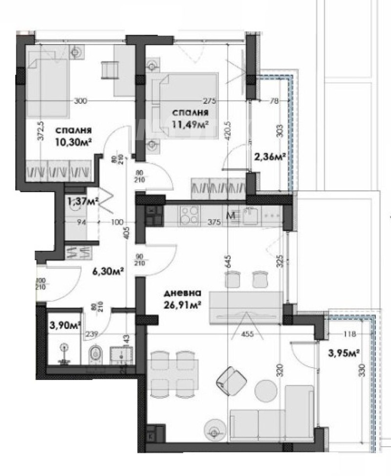 Myytävänä  2 makuuhuonetta Varna , Izgrev , 98 neliömetriä | 62369416 - kuva [5]