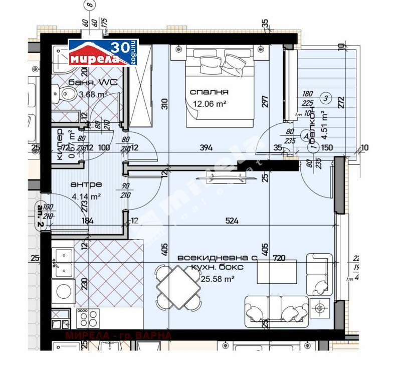 Продава 2-СТАЕН в град Варна, Младост 1 - 72 кв.м / 112 900 € » 220 813.21 лв., МИРЕЛА - гр. ВАРНА