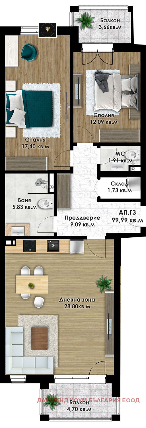 Продава 3-СТАЕН, гр. Пловдив, Коматевско шосе, снимка 2 - Aпартаменти - 48389040