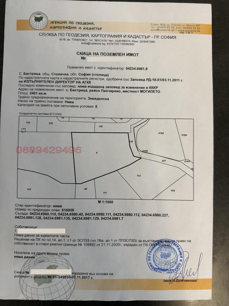 Продава ПАРЦЕЛ, гр. София, с. Бистрица