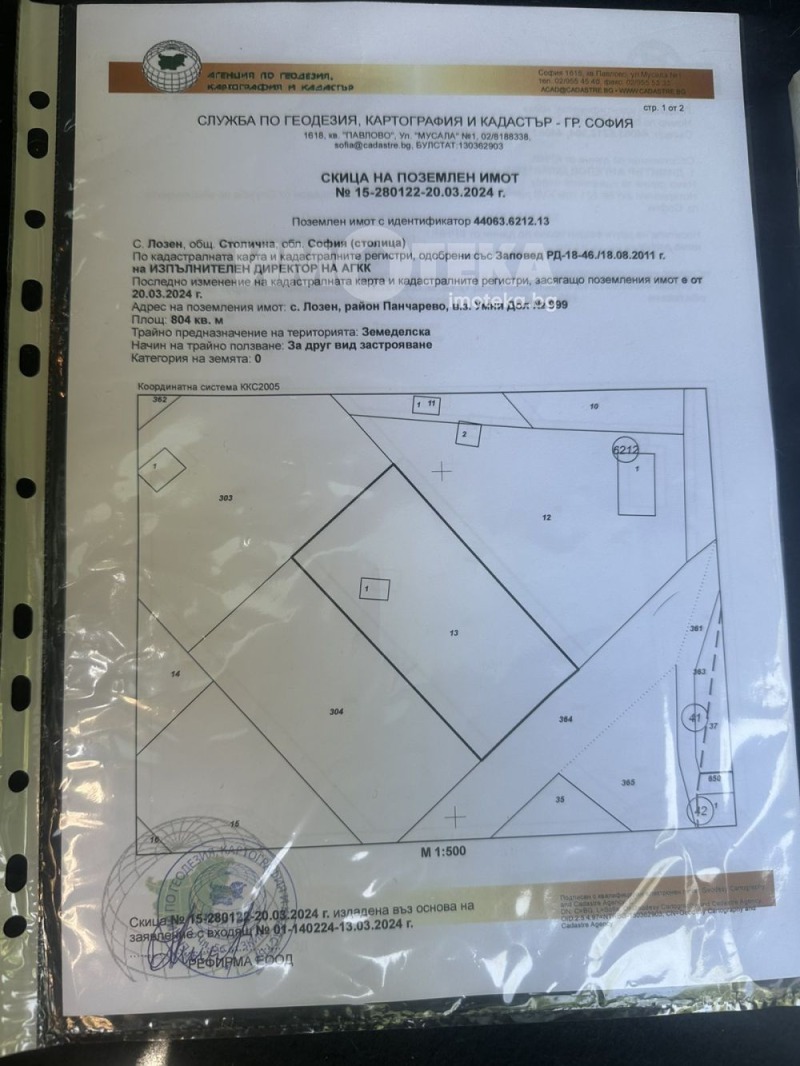 Продава ПАРЦЕЛ, гр. София, с. Лозен