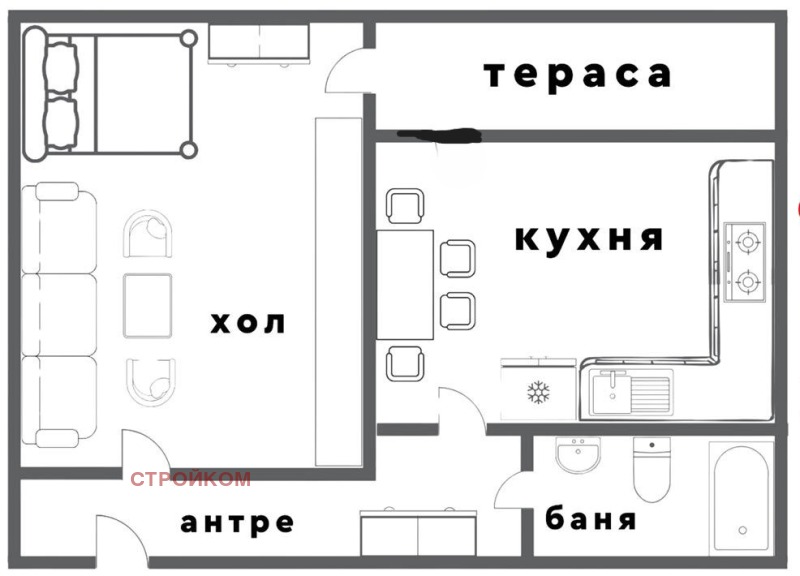 Продава 1-СТАЕН, гр. София, Сухата река
