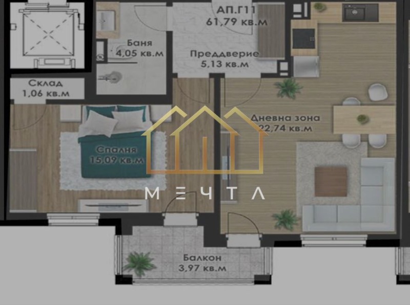 Til salg  1 soveværelse Plovdiv , Komatevo , 71 kvm | 34854202 - billede [2]