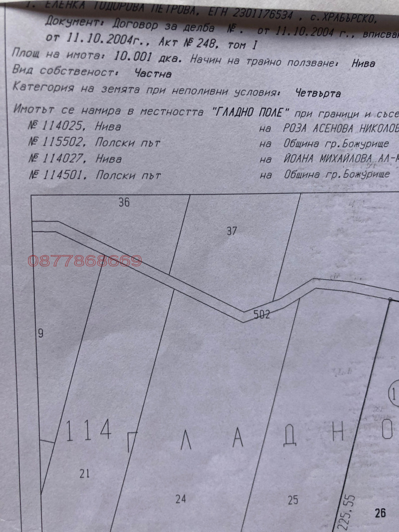 Продава ЗЕМЕДЕЛСКА ЗЕМЯ, с. Храбърско, област София област, снимка 2 - Земеделска земя - 52939810