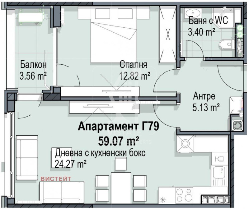 Till salu  1 sovrum Sofia , Krastova vada , 71 kvm | 56630199 - bild [2]