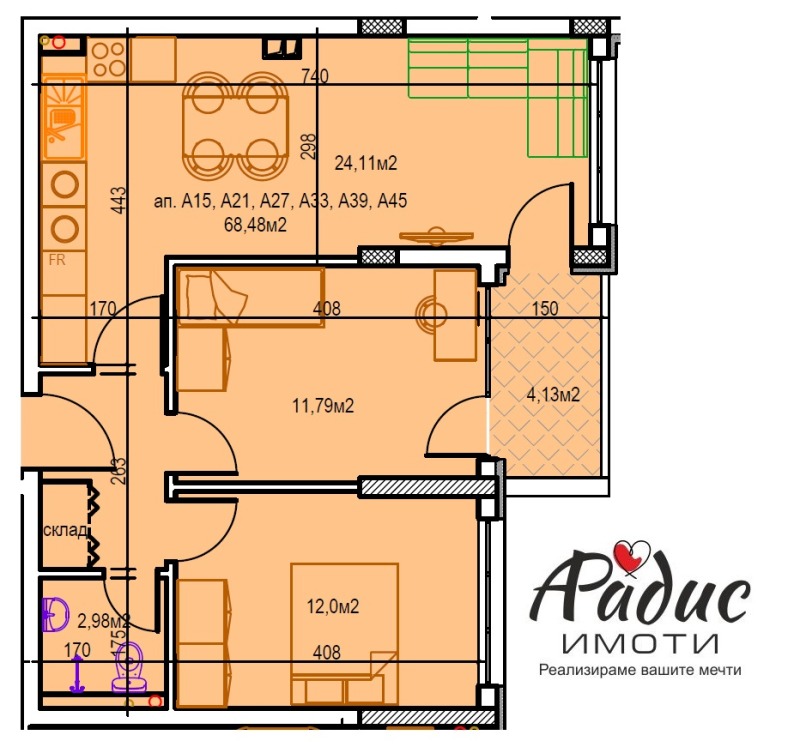 En venta  1 dormitorio Stara Zagora , Tri chuchura - tsentar , 64 metros cuadrados | 86193514 - imagen [5]