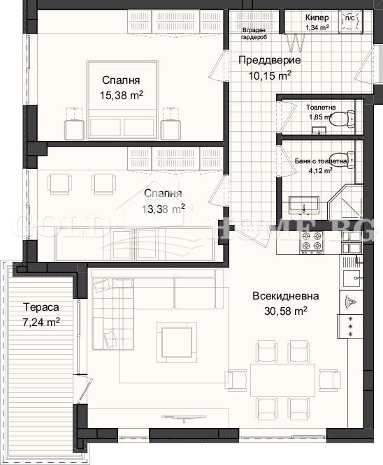 Myytävänä  2 makuuhuonetta Plovdiv , Gagarin , 92 neliömetriä | 93796686 - kuva [6]