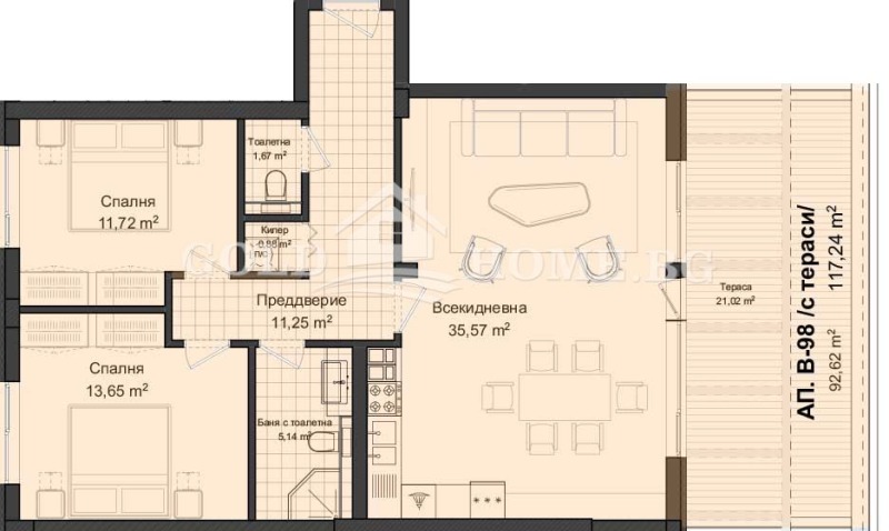 Myytävänä  2 makuuhuonetta Plovdiv , Gagarin , 92 neliömetriä | 93796686 - kuva [9]