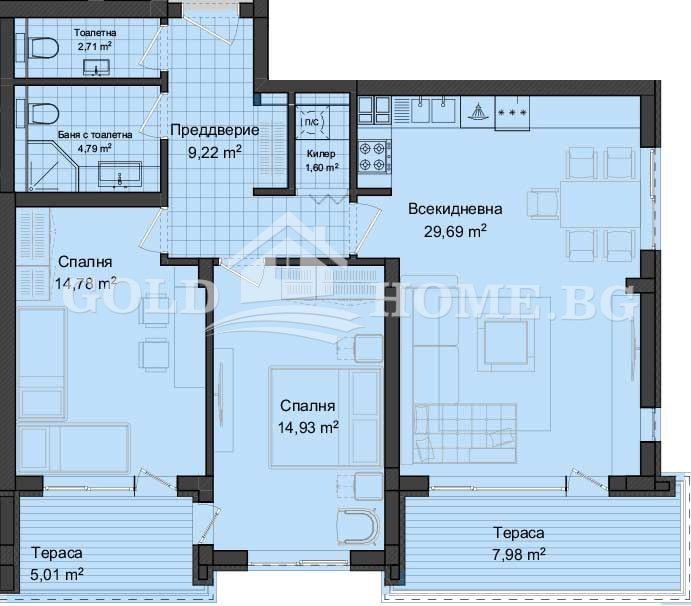 Myytävänä  2 makuuhuonetta Plovdiv , Gagarin , 92 neliömetriä | 93796686 - kuva [7]