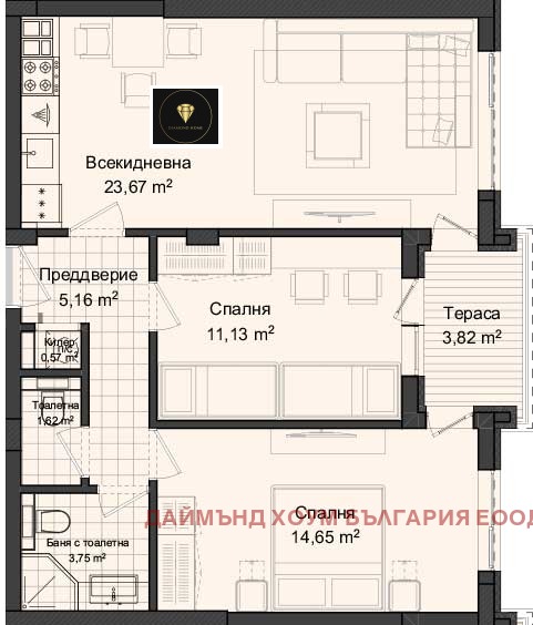 Продается  2 спальни Пловдив , Гагарин , 92 кв.м | 78973358 - изображение [2]