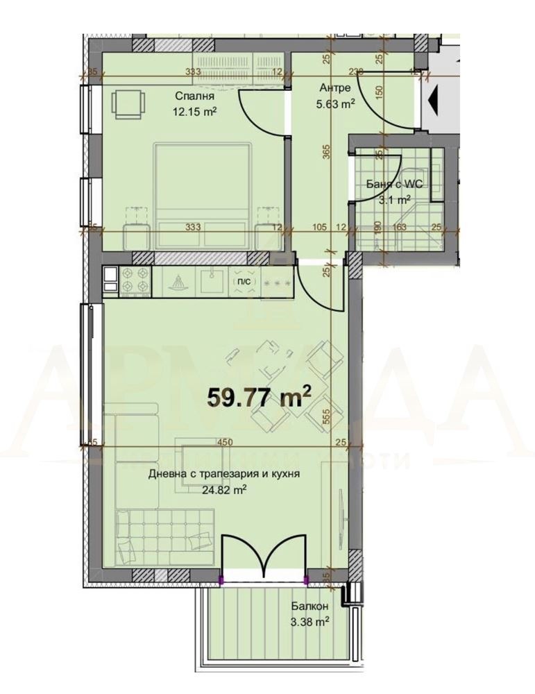 Myytävänä  1 makuuhuone Plovdiv , Hristo Smirnenski , 74 neliömetriä | 61287957 - kuva [2]