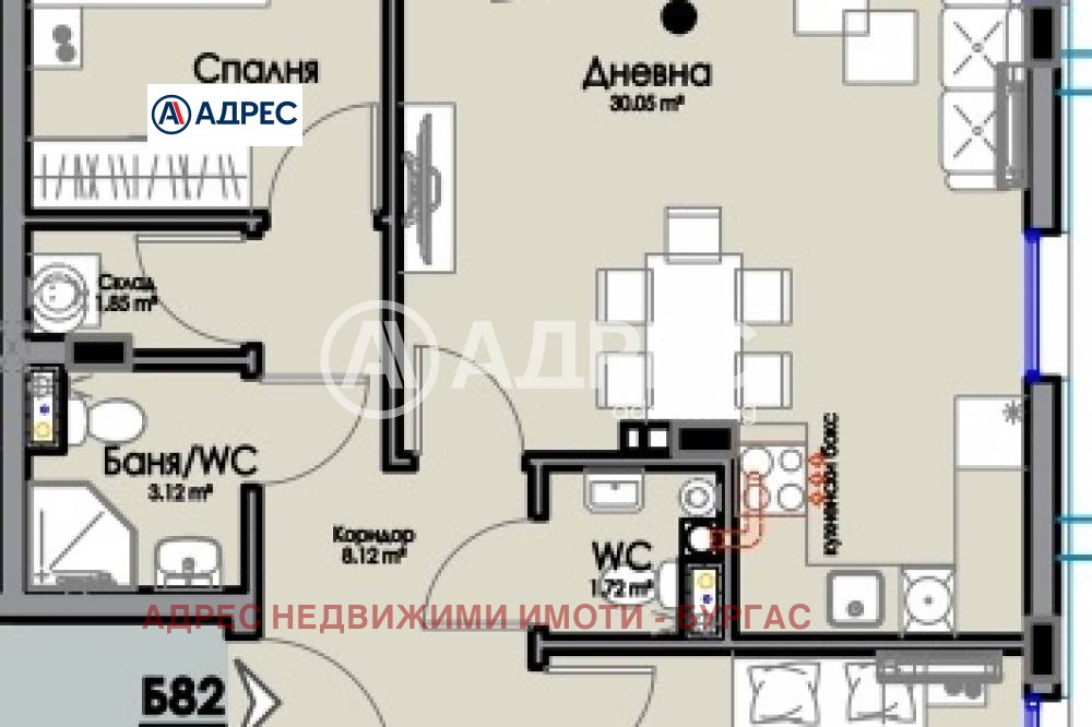 Продава 3-СТАЕН, гр. Бургас, област Бургас, снимка 3 - Апартаменти - 53793932