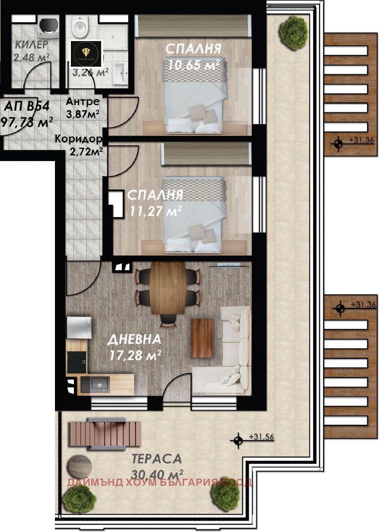 In vendita  2 camere da letto Plovdiv , Gagarin , 118 mq | 14610179 - Immagine [2]