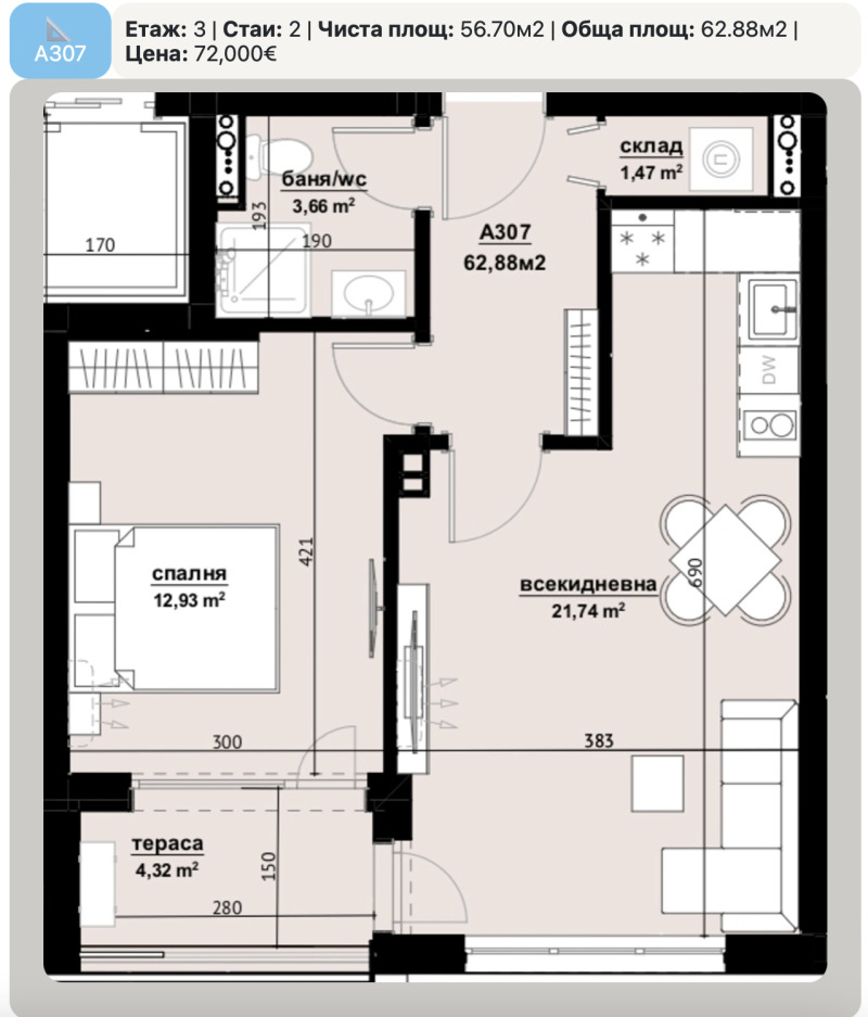 Продава  2-стаен град Бургас , Изгрев , 67 кв.м | 97729126 - изображение [5]