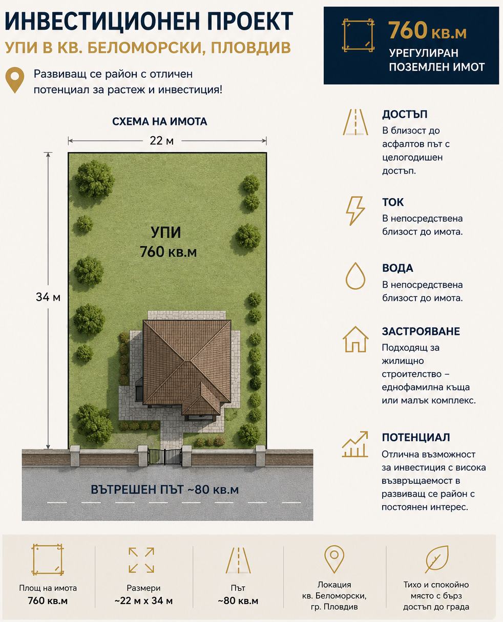 Продава ПАРЦЕЛ, гр. Пловдив, Беломорски