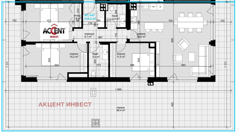 Продава 4-СТАЕН в град Варна, Аспарухово - 269 кв.м / 281 923 € » 551 393.46 лв., АКЦЕНТ ИНВЕСТ