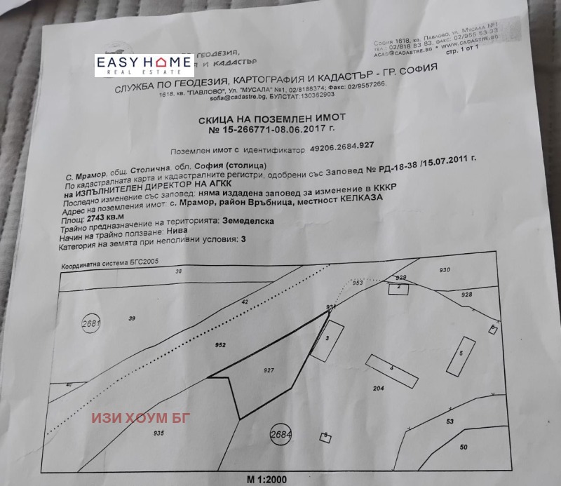 Продава ПАРЦЕЛ, гр. София, с. Мрамор