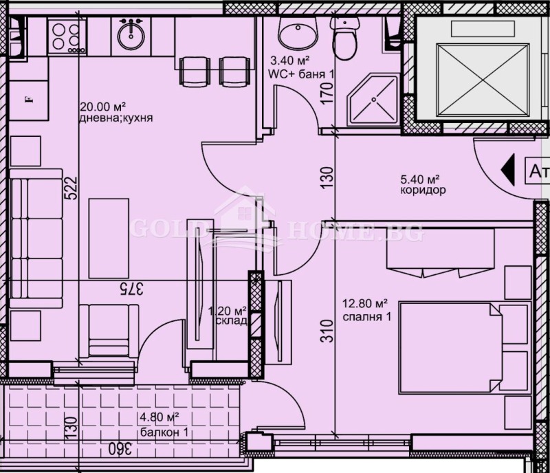 For Sale  1 bedroom Plovdiv , Karshiyaka , 63 sq.m | 76552761 - image [2]