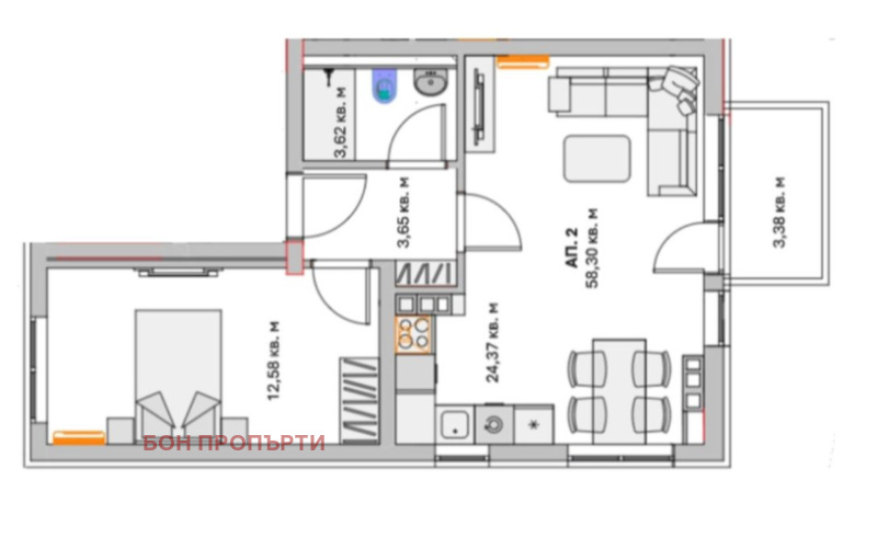 Продается  1 спальня София , Малинова долина , 75 кв.м | 48687697 - изображение [3]