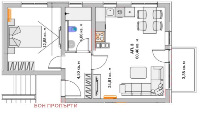 Продается  1 спальня София , Малинова долина , 75 кв.м | 48687697 - изображение [4]